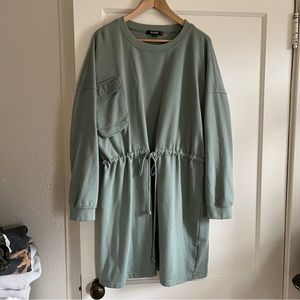Missguided Sage Green Sweatshirt Dress Drawstring Pocket 14